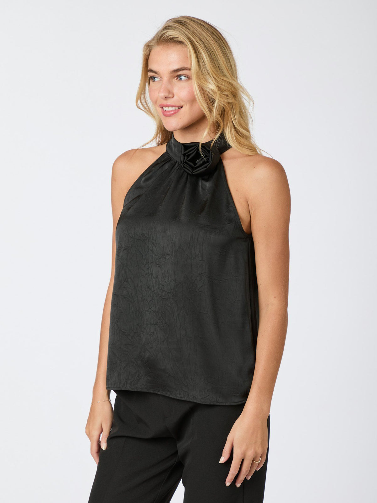 Neo Noir Rosette Crinkle Sateen Top