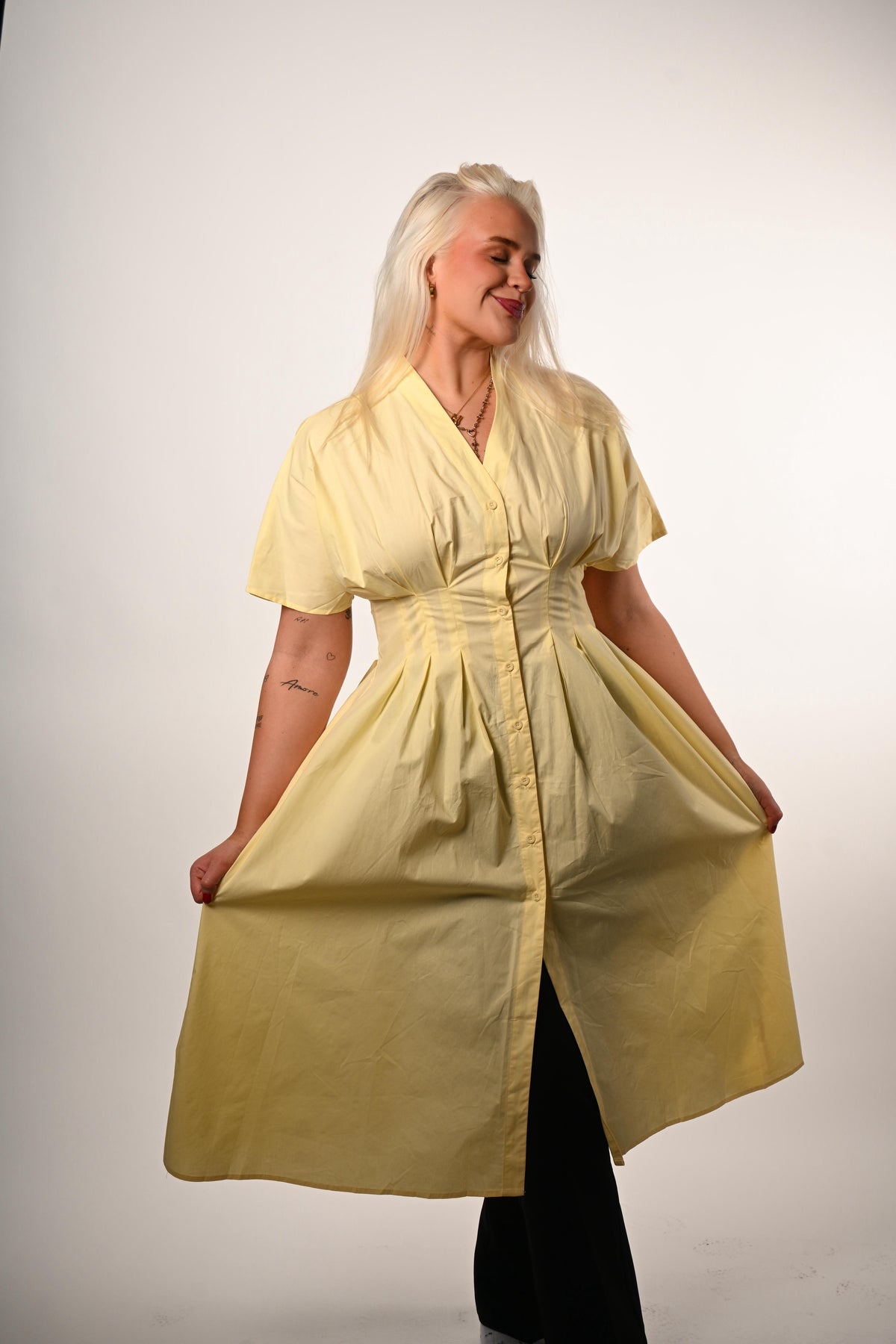 Síður Hnepptur Kjóll