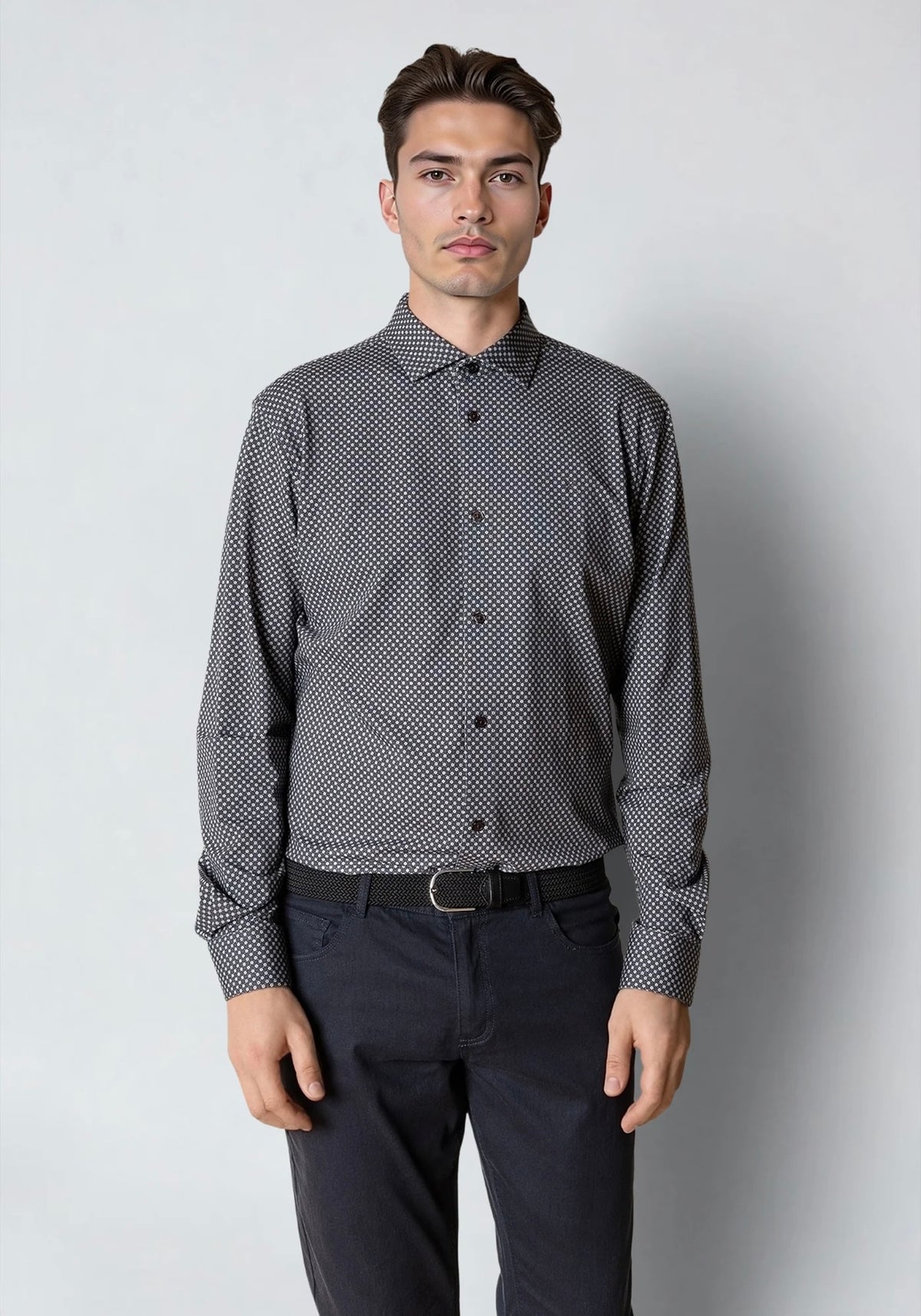 Clean Cut Copenhagen - Formal AOP Stretch Skyrta Dark Brown