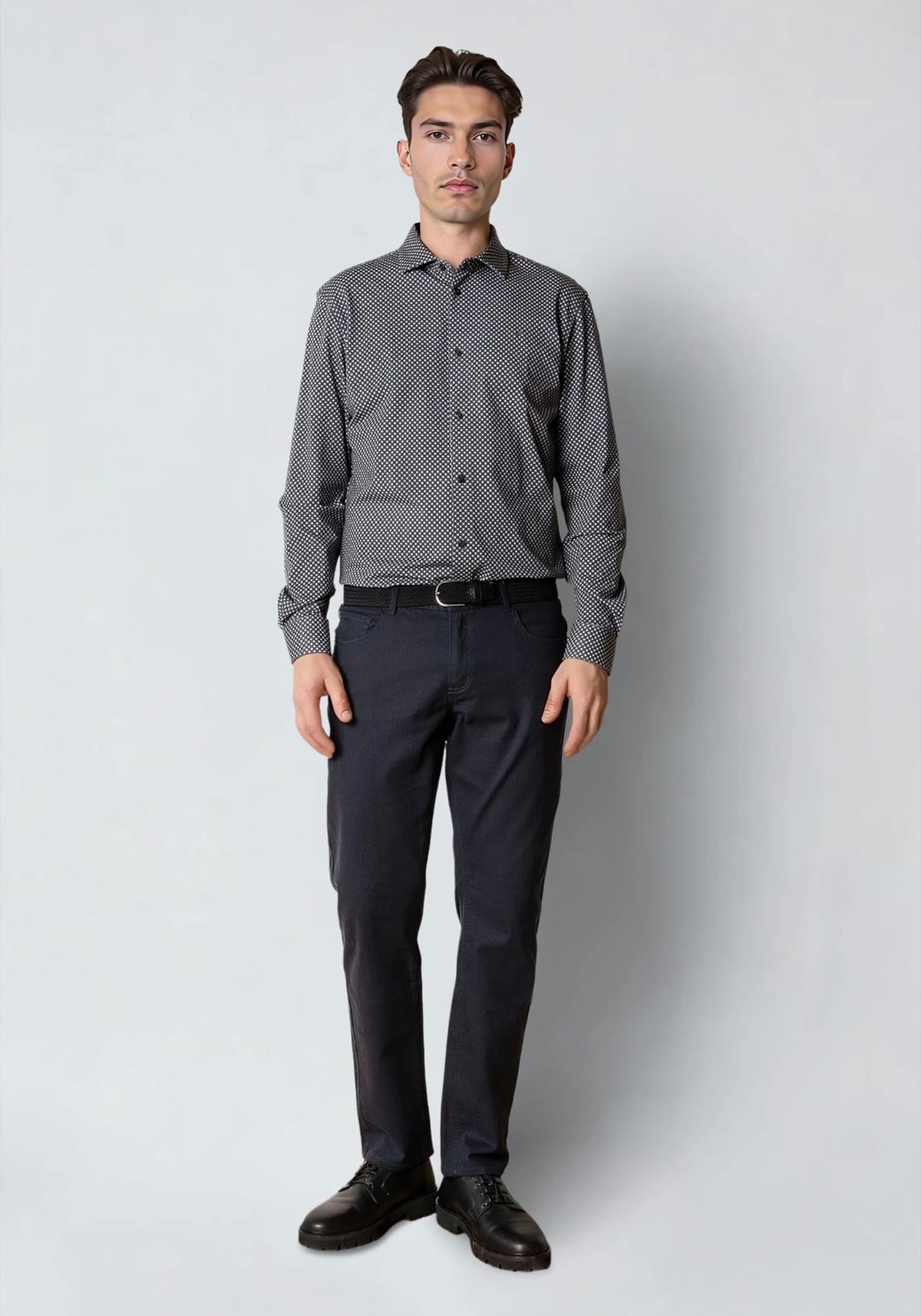 Clean Cut Copenhagen - Formal AOP Stretch Skyrta Dark Brown