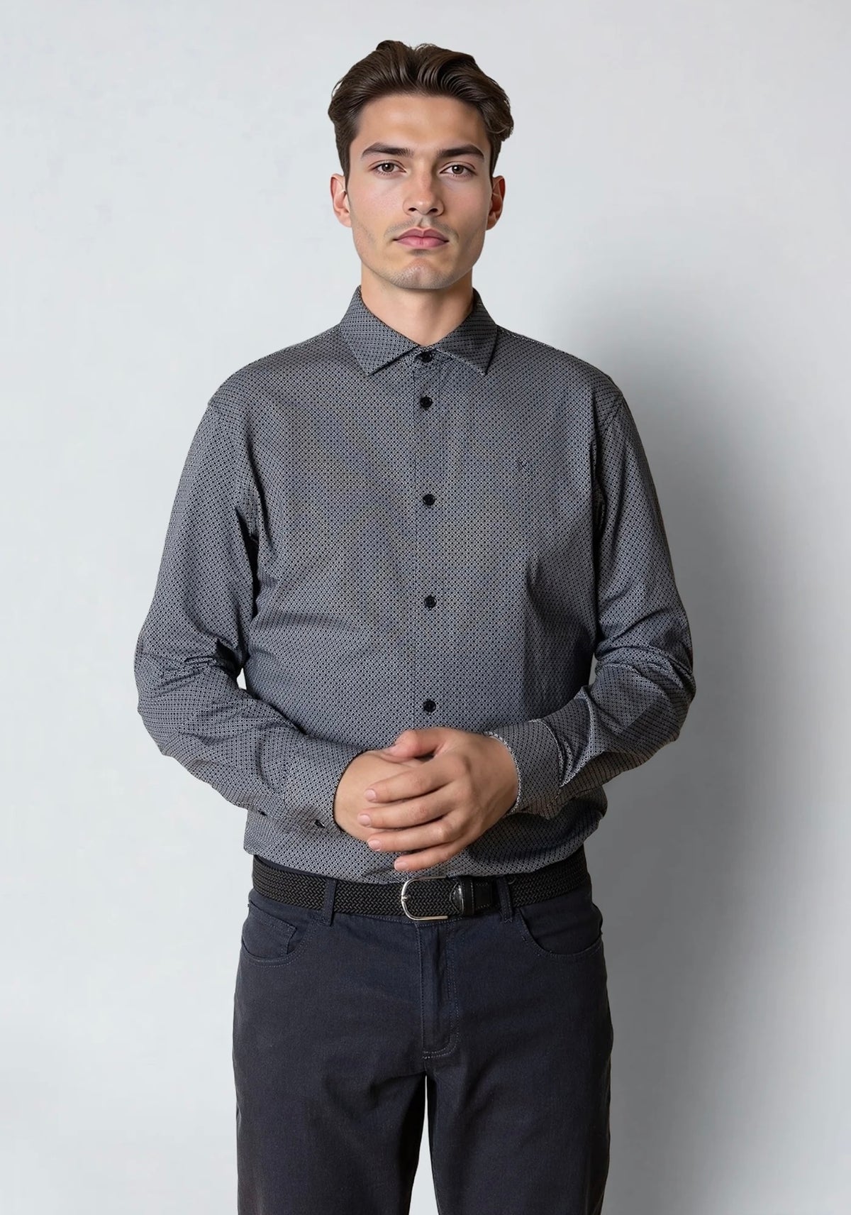 Clean Cut Copenhagen - Formal AOP Stretch Skyrta Dark Navy
