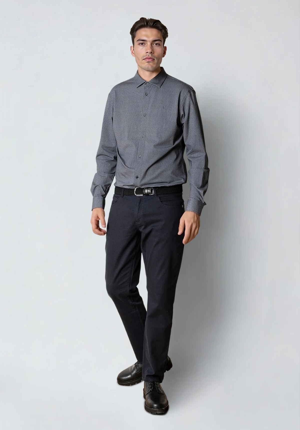 Clean Cut Copenhagen - Formal AOP Stretch Skyrta Dark Navy